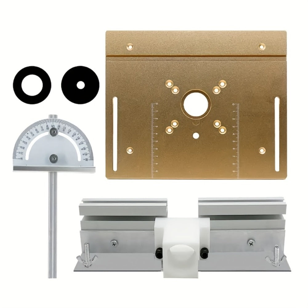 Aluminum Router Table Insert Plate with Fence & Miter Gauge - Precision Woodworking Tool, Dual Function Design, No Electricity Required, Compatible with Standard Router Tables for DIY & Cabinet Making