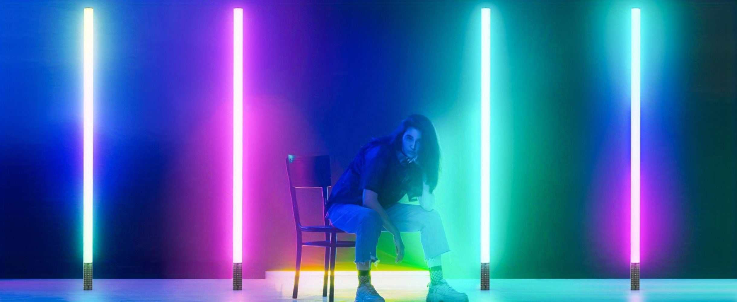 RGB Tube Light with Stand ¨C Smart App & Remote Control, Music Sync Color Changing, Timing, USB Powered for DJ Lighting, Photography, Dance Club, Game Room & Festival (1 or 2 Pack)