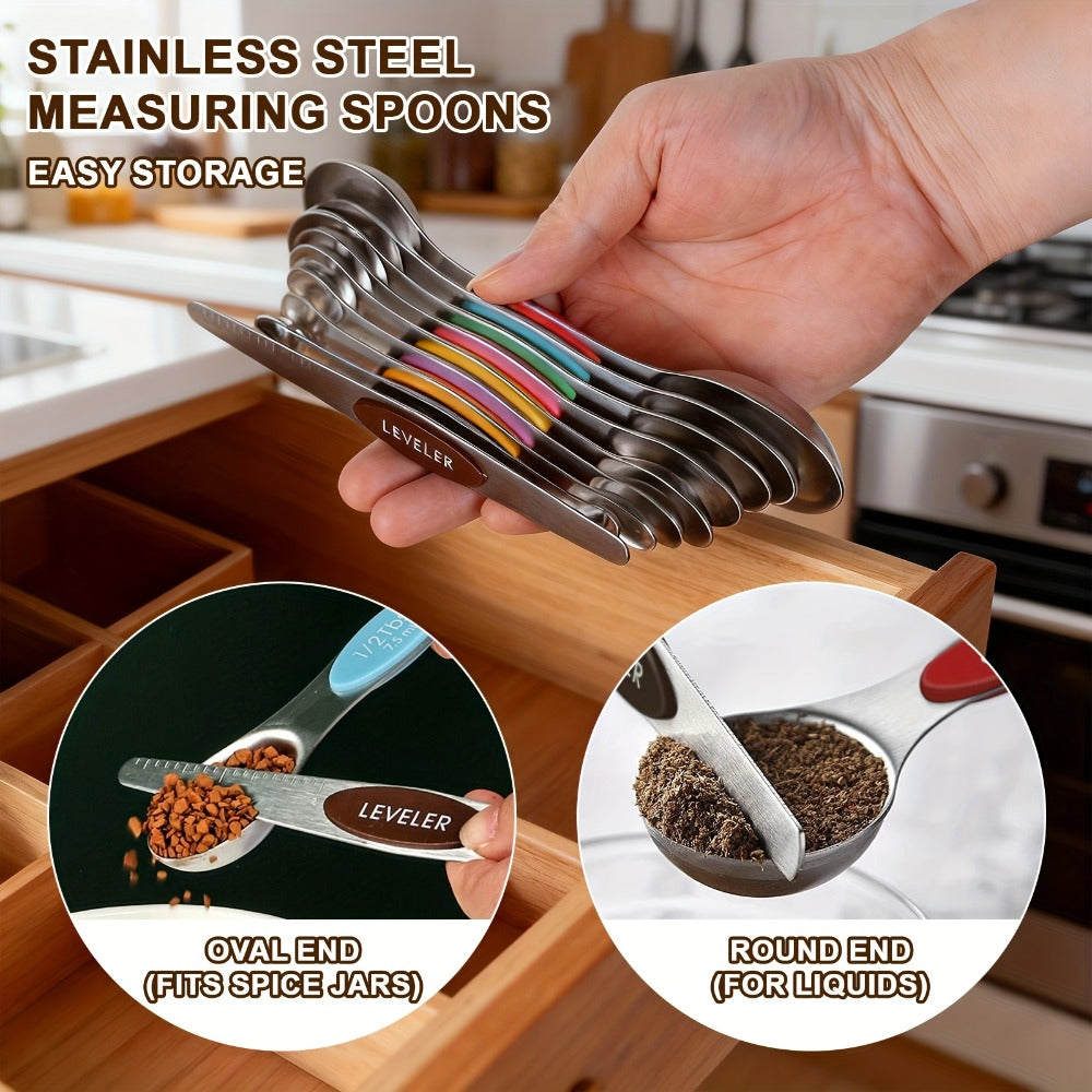 Stainless Steel Measuring Cups and Spoons Set 17 Piece - 8 Measuring Cups, 8 Double-Sided Spoons & 1 Leveler for Baking, Cooking & Kitchen Use, Perfect Holiday Gift