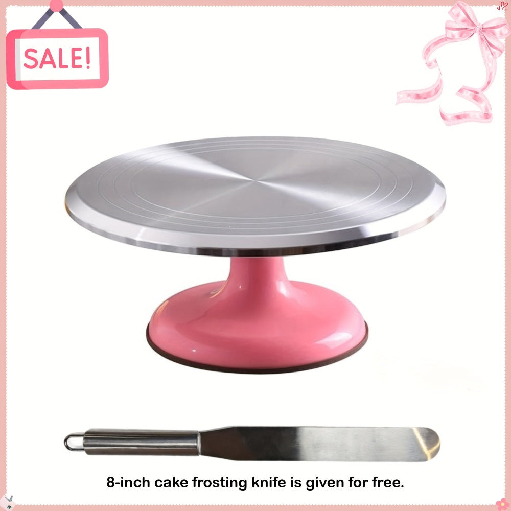 Cake Turntable Stand 10 Inch Aluminum 360 Degree Smooth Rotation with Frosting Spatula - Heavy Duty Rotating Cake Decorating Stand for Baking Birthday Wedding Holiday Desserts, Non-Slip Base Baking Supplies