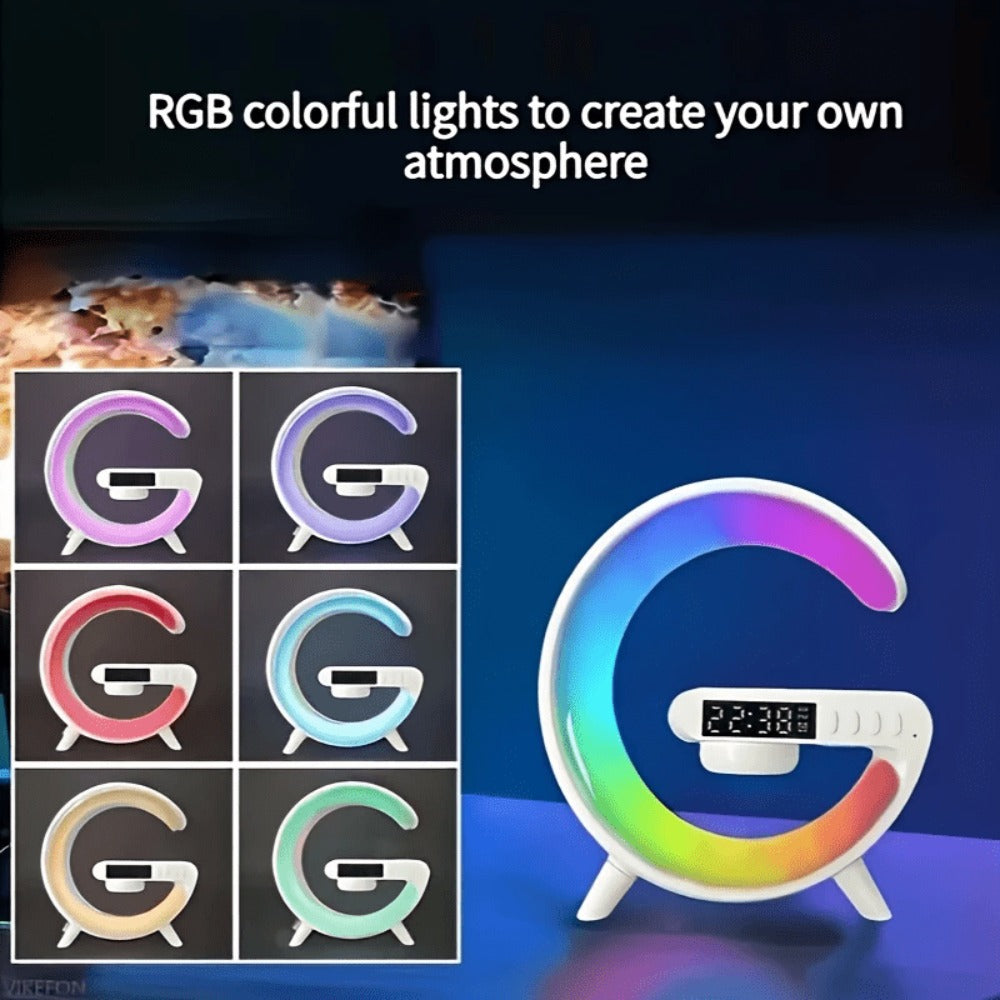 Wireless Charger with RGB Night Light ¨C 4-in-1 Bluetooth Speaker Alarm Clock Wake Up Light, 256 RGB Colors, Qi Fast Charging for iPhone Samsung, Bedside Nightstand Lamp