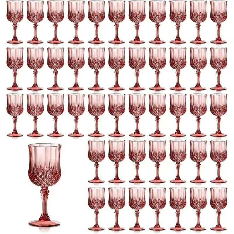 48pcs Shatterproof Plastic Wine & Champagne Glasses Set - 7oz Unbreakable Vintage Goblets Crystal Finish Reusable Cups for Parties Weddings Outdoor Events