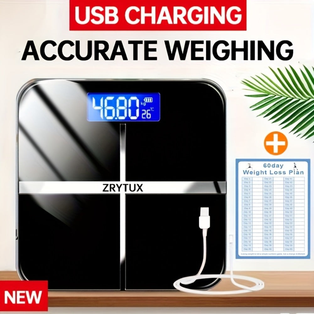 USB Rechargeable Bathroom Scale 400lb ¨C Smart Digital Body Weight Scale, HD LCD & Fahrenheit Temperature Display, kg/lb Switch, Ultra-Wide Platform, USB Charging or Battery Powered, Black & Pink