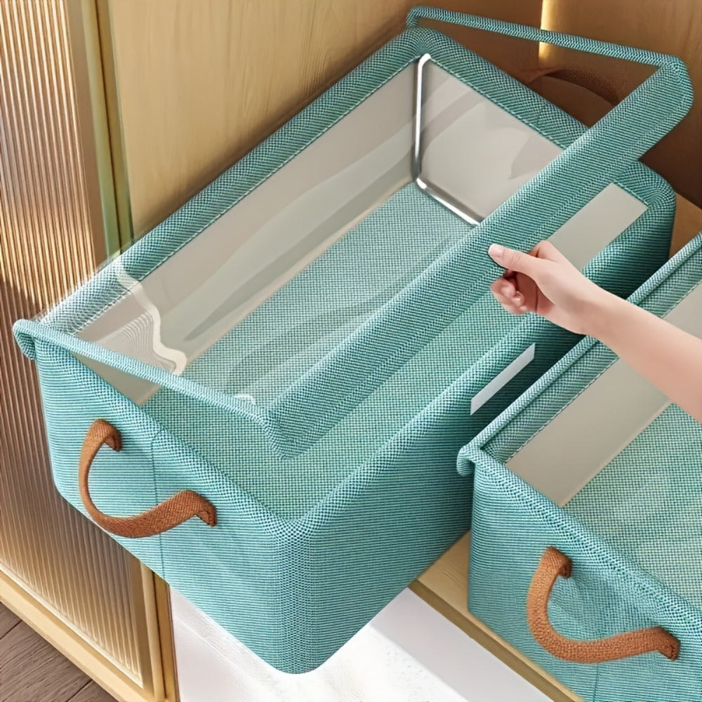 Foldable Storage Box for Clothes & Pants ¨C Collapsible Wardrobe Organizer Basket for Dormitory, Closet & Under-Bed Storage | Space-Saving Folding Bin in Gray, Denim Blue & Beige