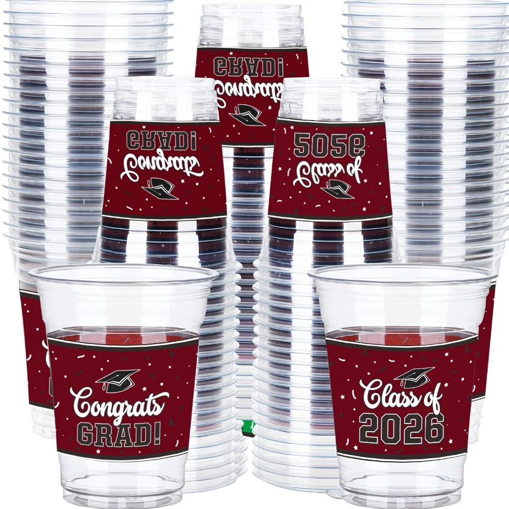 100Pcs Graduation Party Cups Class of 2026 Disposable Plastic Cups Congrats Grad Celebration Tableware Party Supplies