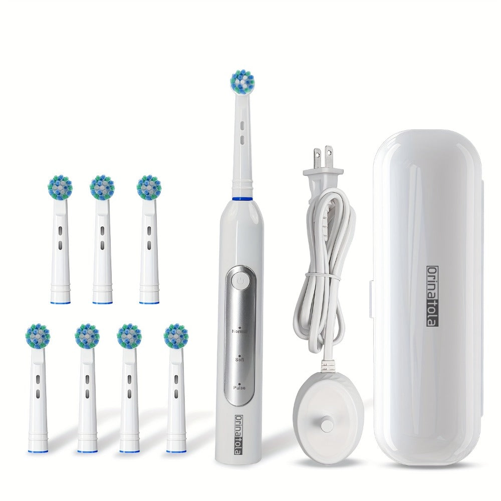 Rotating Electric Toothbrush with 8 Replacement Heads ¨C Wireless Induction Charging, 3 Cleaning Modes, IPX7 Waterproof, Oral Care Gift for Family, Friends & Parents ¨C Blue, Purple, Black