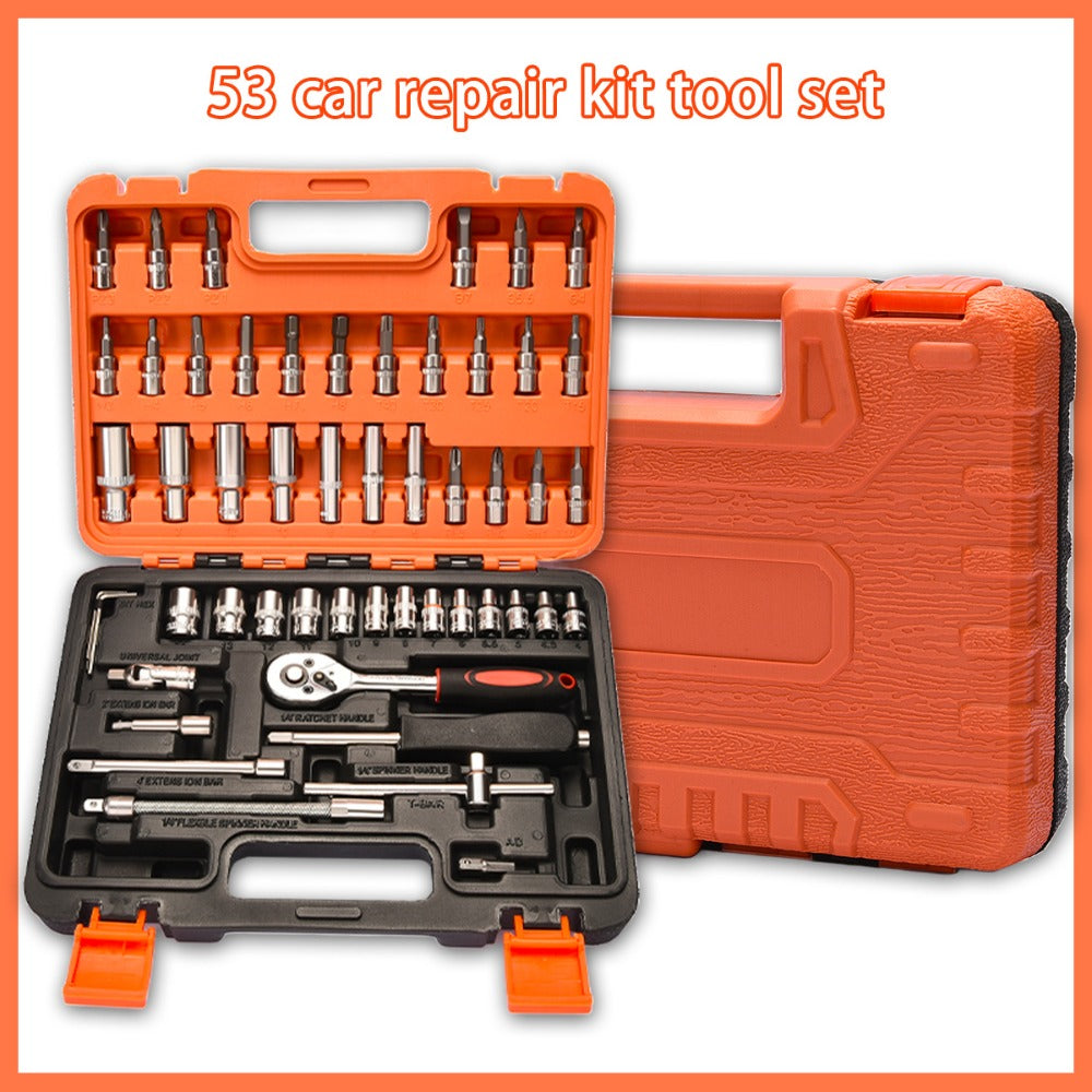 Professional Auto & Bicycle Repair Tool Set 50/53PCS ¨C Ratchet Wrench Kit | Racing-Grade Car Maintenance Tools | Socket Set for Auto Parts, Bike & Machinery Repair | Orange
