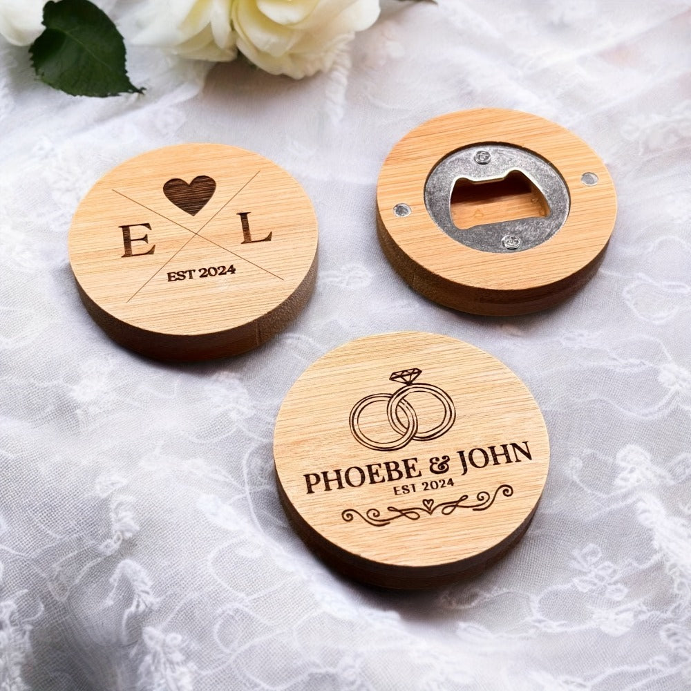 Bamboo Magnetic Bottle Opener Bulk 20 40 80 160 Pack - Round Fridge Magnet Blank Bottle Opener for Wedding Favors Party Gifts Kitchen Decor | Customizable DIY Guest Favors Bridal Shower