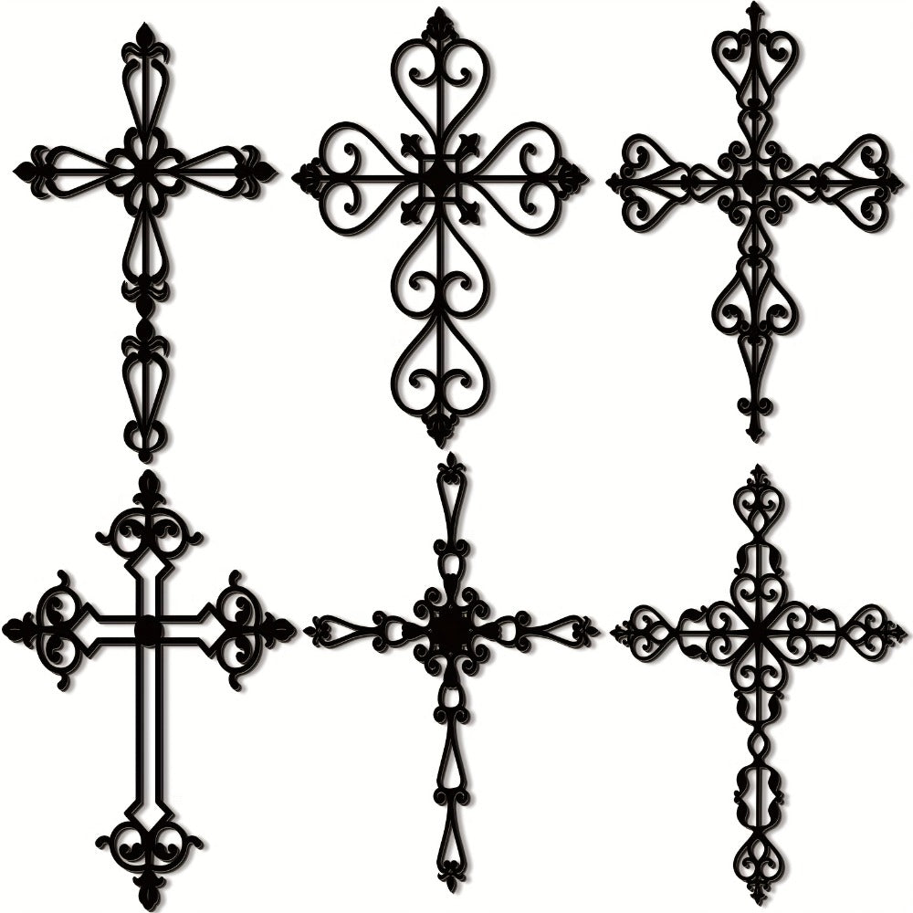 Wooden Wall Cross 6pcs Hand-Carved Vintage Wood Crucifix with Christ Figure, Large 12x8 Inch Religious Wall Decor for Home Church Chapel Decorations