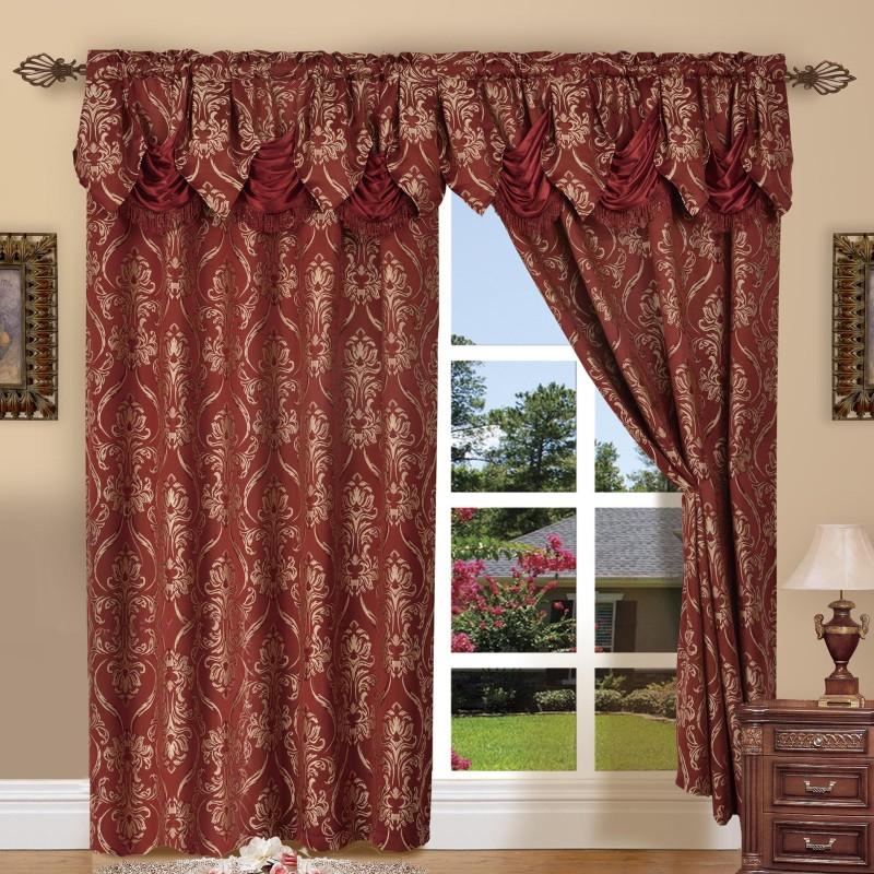 Jacquard Curtain Panels 2-Piece Set 54x84 Inch with Attached Waterfall Valance - Rod Pocket Room Darkening Luxury Window Curtains, Machine Washable, 9 Colors for Living Room Bedroom & Home Office