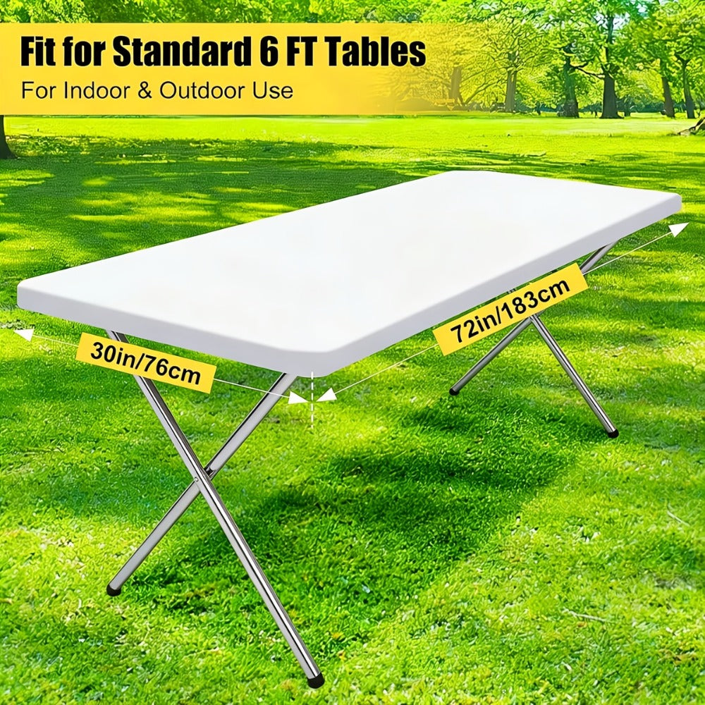 Stretch Table Covers 6Ft Washable Elastic Rectangle Tablecloth for Parties Weddings Picnics Camping, Spandex Polyester Blend, Fits Standard 6 Foot Tables, Set of 3 6 9 or 12, Black White Blue