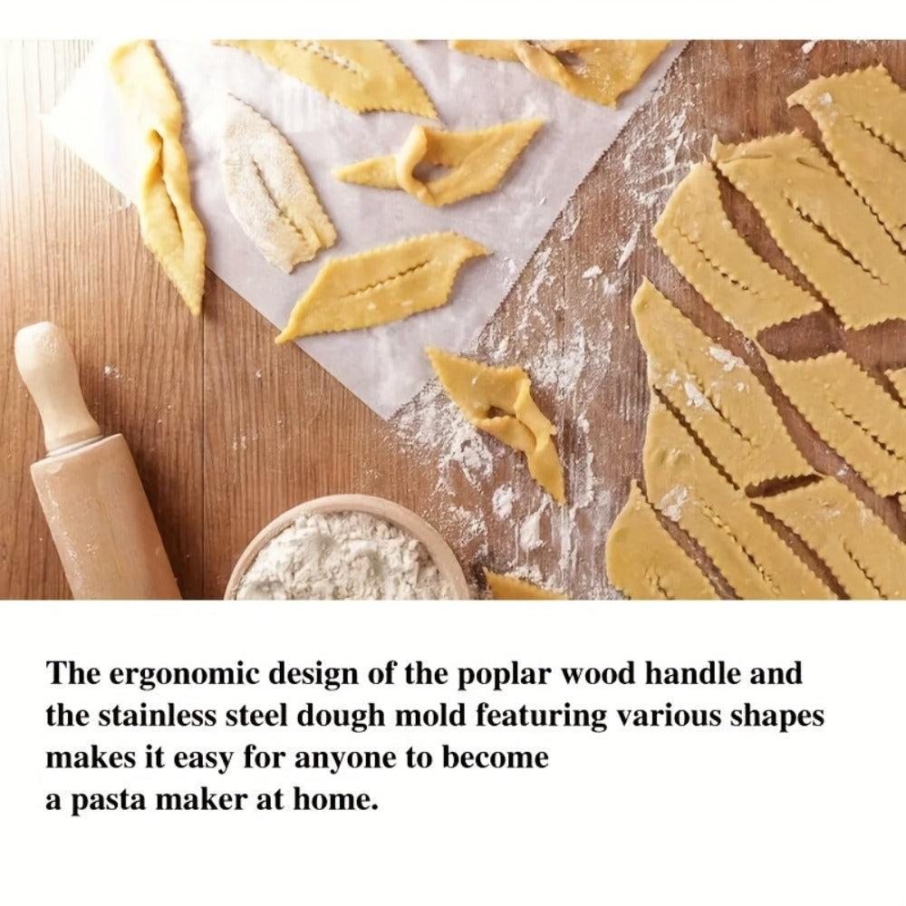 13PCS Dumpling Maker Set - Stainless Steel Ravioli Pierogi Cutter Tools with Wooden Handles