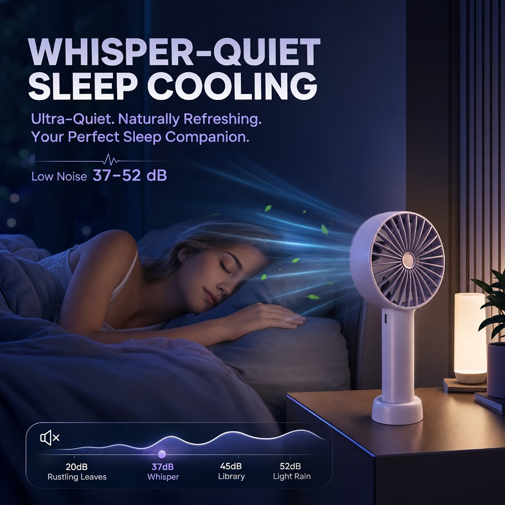 Portable Handheld Fan 16-Hour Battery Life | Air Turbo Tech 3-Speed USB Rechargeable Personal Cooling Fan for Outdoor Activities, Travel & Work ¨C Upgraded Purple, White & Mini Light Blue