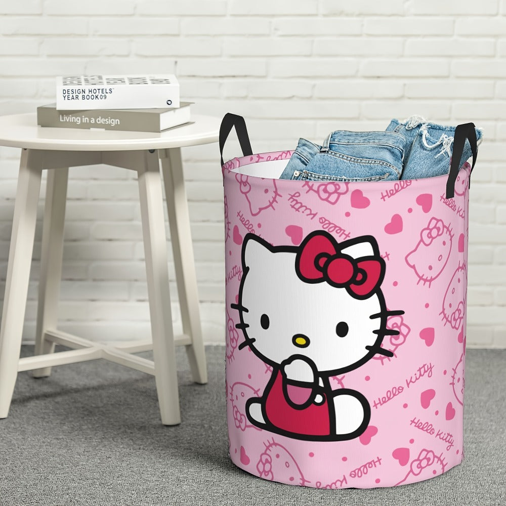 Hello Kitty Collapsible Laundry Basket with Handle - Sanrio Oxford Cloth Foldable Hamper, Portable Storage Bin for Bedroom Bathroom Dorm, Cute Kawaii Laundry Hamper for Girls