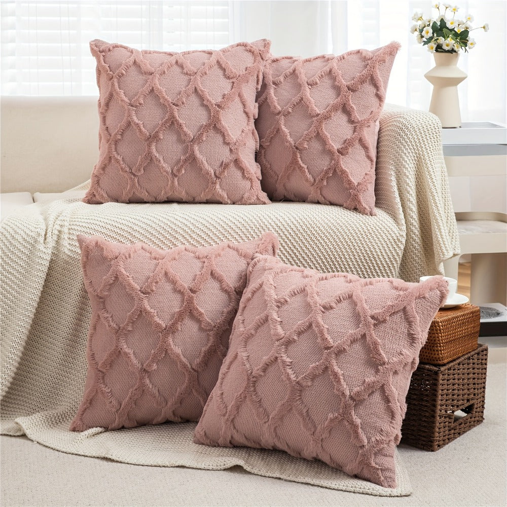 Decorative Pillow Covers 18x18 Set of 4 Boho Soft Plush Faux Wool Throw Pillow Cases with Zipper for Sofa Couch Bedroom Living Room - Luxury Cushion Covers