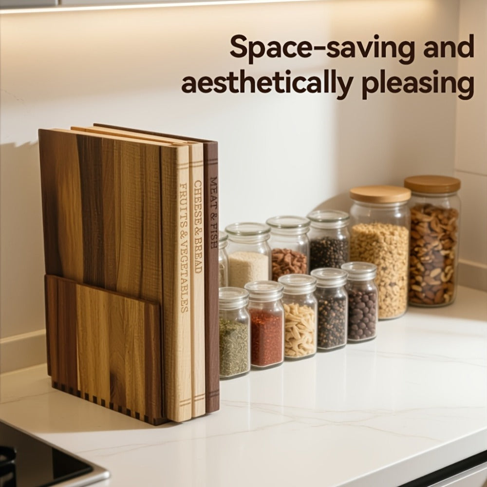 Acacia Wood Cutting Board Set 3 Piece with Stand Book Shaped Decorative Chopping Board for Vegetables Cheese Bread Meat Kitchen Gift Set