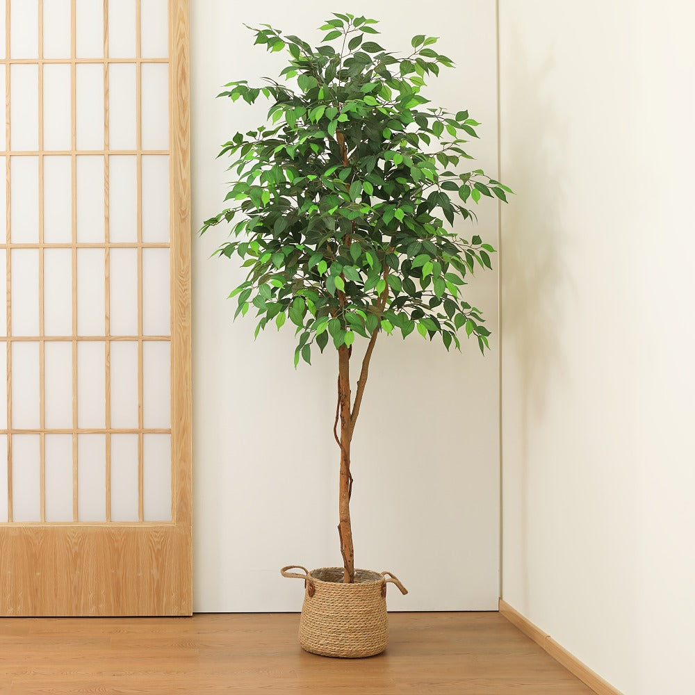 Artificial Ficus Tree Tall Fake Potted Plant Natural Wood Trunk Lifelike Silk Leaves 4FT 5FT 6FT 7FT Indoor Outdoor Living Room Bedroom Office Home Decor No Maintenance