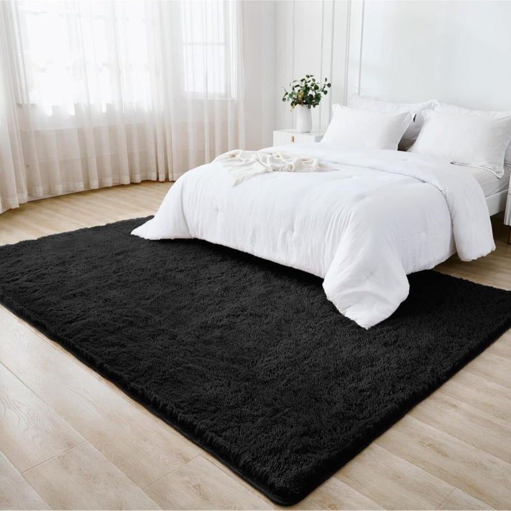 Shaggy Fluffy Area Rug for Bedroom Living Room - Soft Thick Tufted Fuzzy Carpet, Black, Multiple Sizes