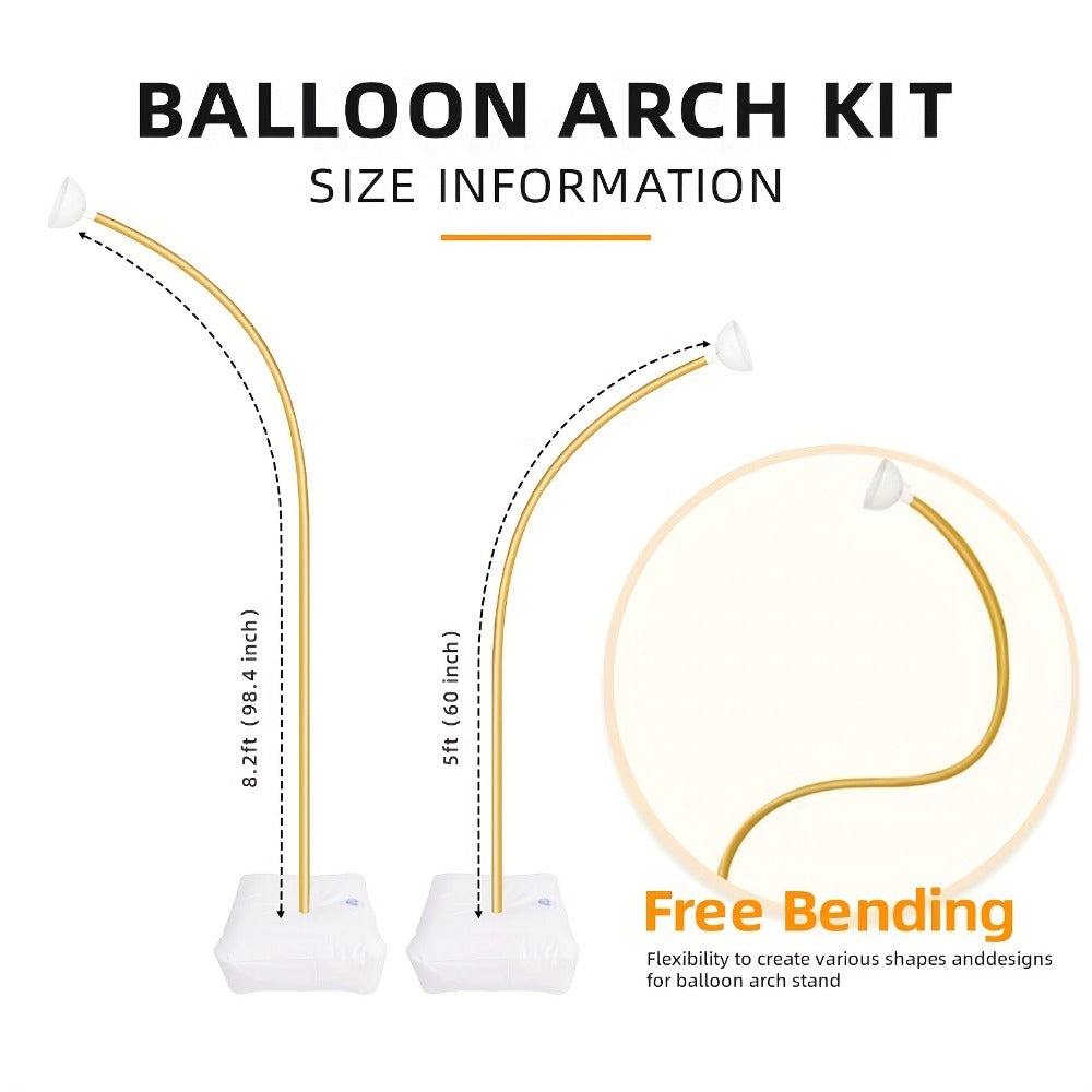 Balloon Arch Stand Kit 8FT & 5FT - Gold Flexible Balloon Column Half Arch Stand with Base, Free Bending Design for Wedding Birthday Baby Shower Graduation Party Decoration