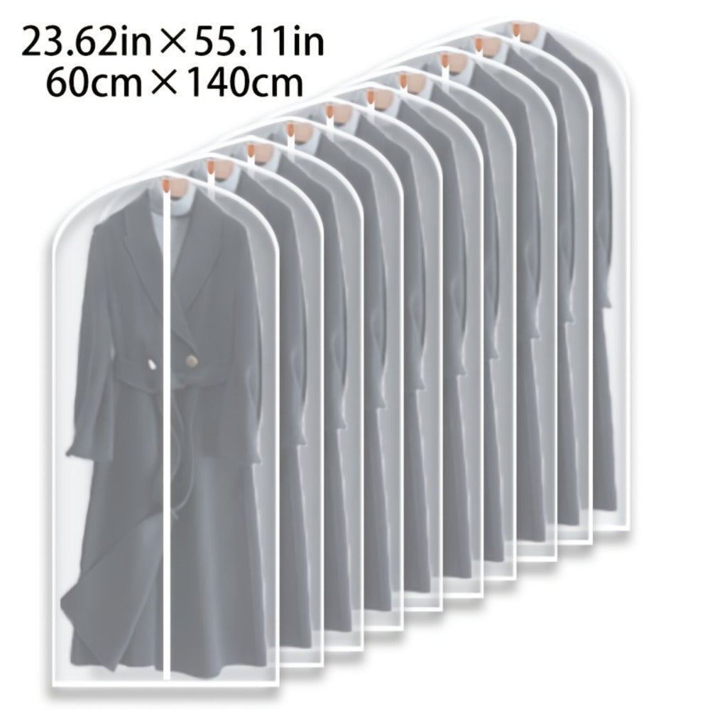 Garment Bags 10 Pack Waterproof Transparent ¨C Hanging Clothes Storage Bags with Full Zipper for Wardrobe, Travel & Closet Organization ¨C Dustproof Clear Clothing Bags in M / L / XL / XXL