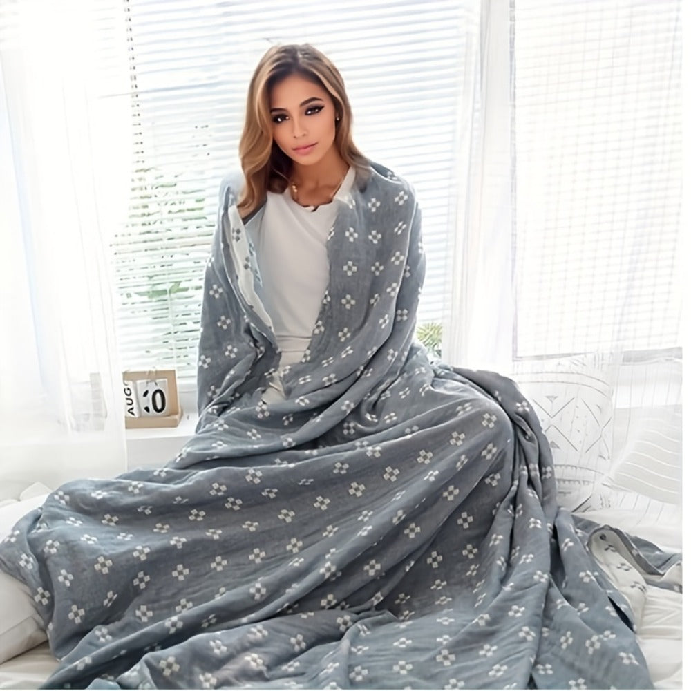 Jacquard Cotton Blanket ¨C Geometric Cross Pattern Pure Cotton Throw, Soft Breathable All Season, Machine Washable, 4 Colors, 2 Sizes