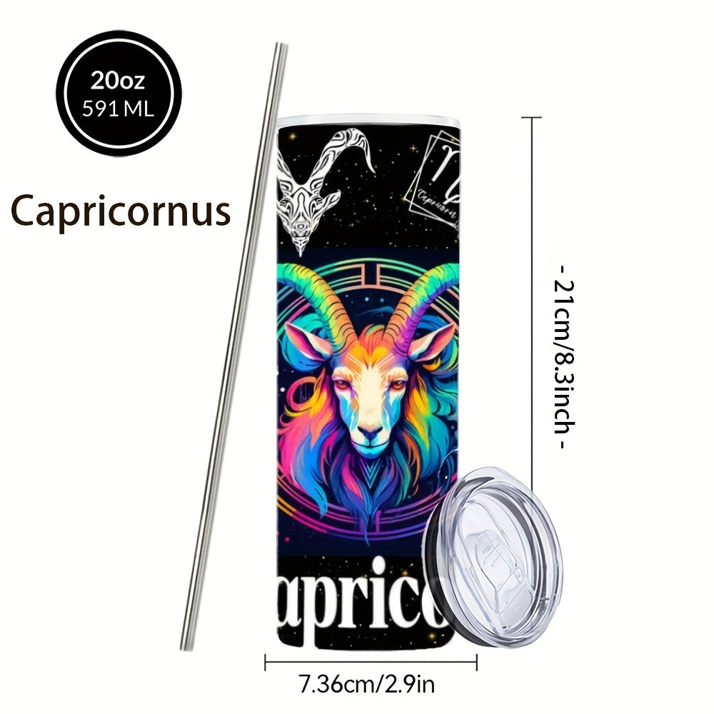 Zodiac Tumbler 20oz Stainless Steel Insulated Travel Cup with Lid & Straw Horoscope Coffee Mug All 12 Signs Hot Cold Drinks Gift Birthday Halloween Christmas