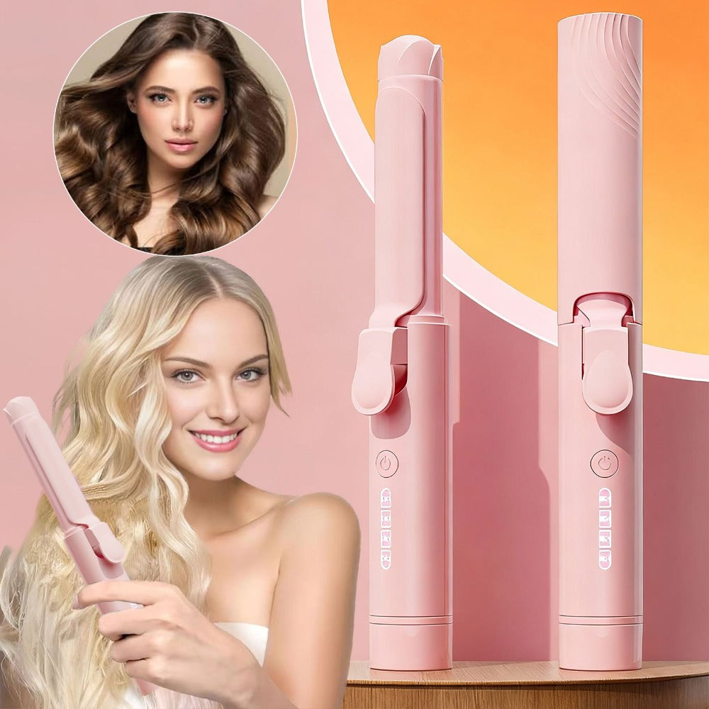 Mini Cordless Curling Iron Portable Ceramic Hair Curler USB Rechargeable 4-Temperature Settings Travel Hair Styling Tool for Curling and Straightening Gift for Women Mom Pink