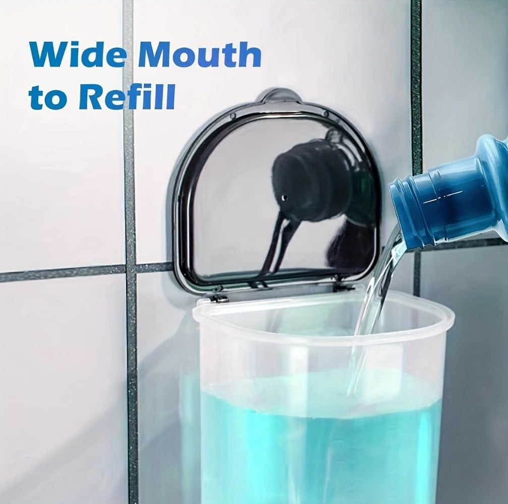 Mouthwash Dispenser Wall Mounted 2-Pack 21 oz Plastic Container - No Electricity Required, Space Saving Bathroom Organizer for Countertop Storage, Durable Refillable Liquid Soap & Rinse Dispenser