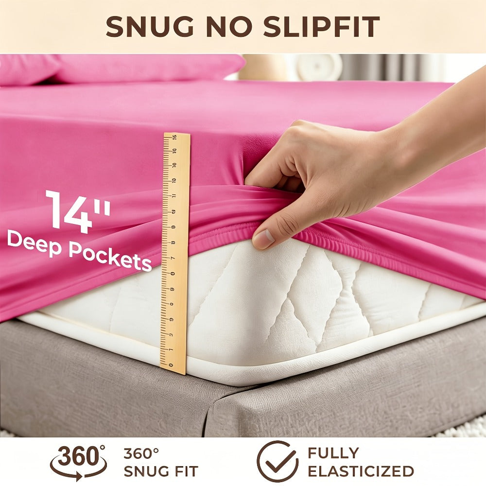 Cooling Bed Sheet Set 4 Piece Bamboo Rayon Deep Pocket Twin Full Queen King Extra Soft Wrinkle Fade Stain Resistant Hotel Luxury Pillowcase Bedroom Decor