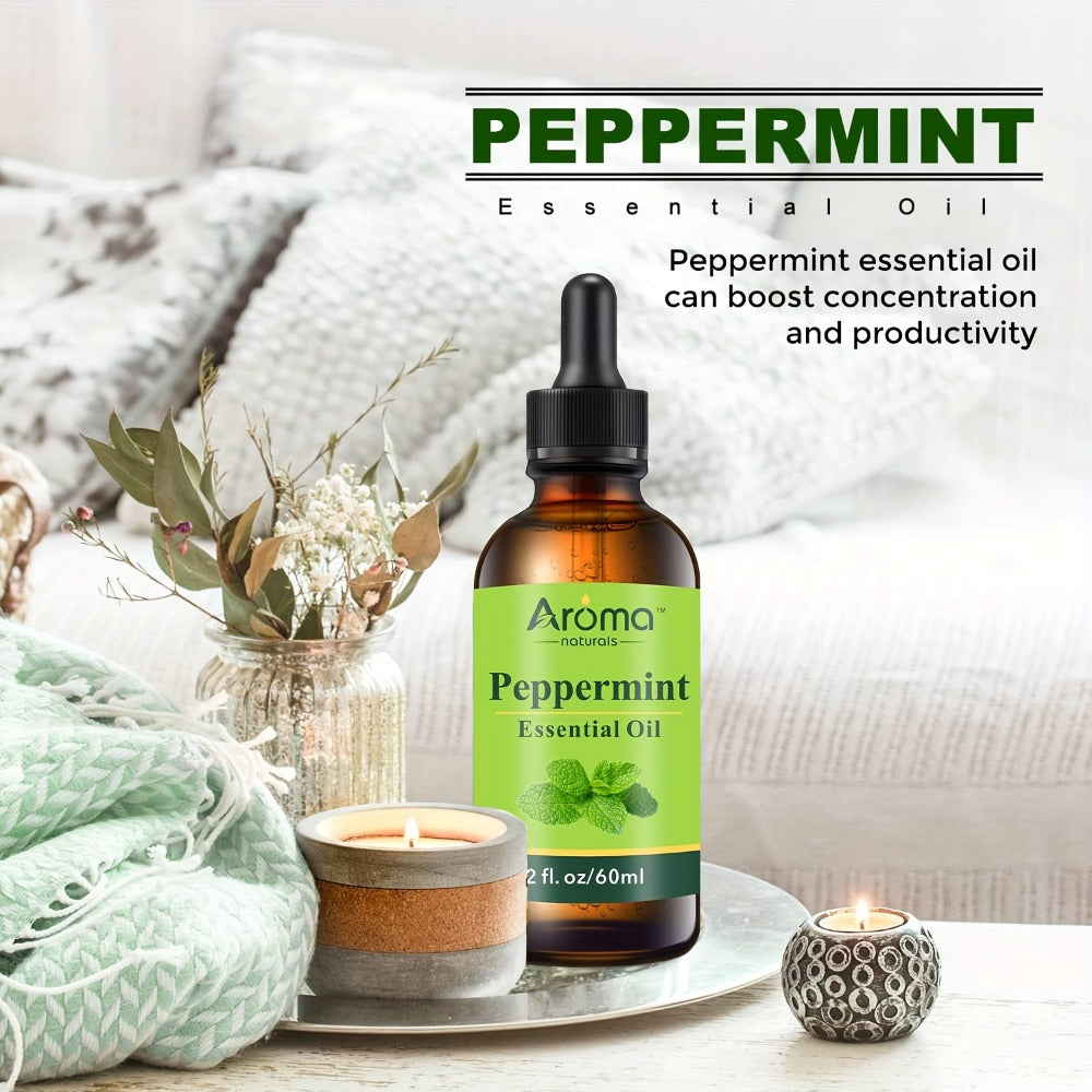 Peppermint Essential Oil 120ml 4oz Crisp Refreshing Mint Scent for Diffuser Candle Humidifier Car Air Freshener Home Decor Perfume Spray Aromatherapy with Ceramic Stone