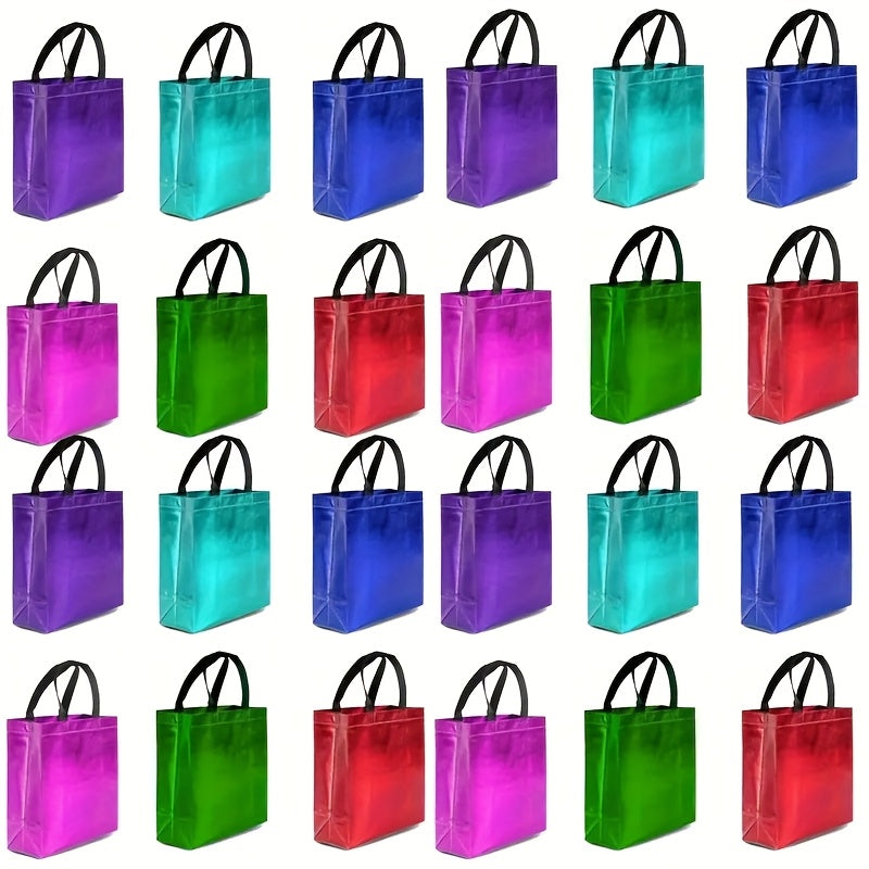 Gift Bags Bulk 24pcs Mixed Colors Glossy Finish | Reusable Shiny Party Favor Bags 8x10x4 in Pink Red Purple Blue Green ¨C Birthday Goodie Bags Christmas Holiday Wedding Baby Shower