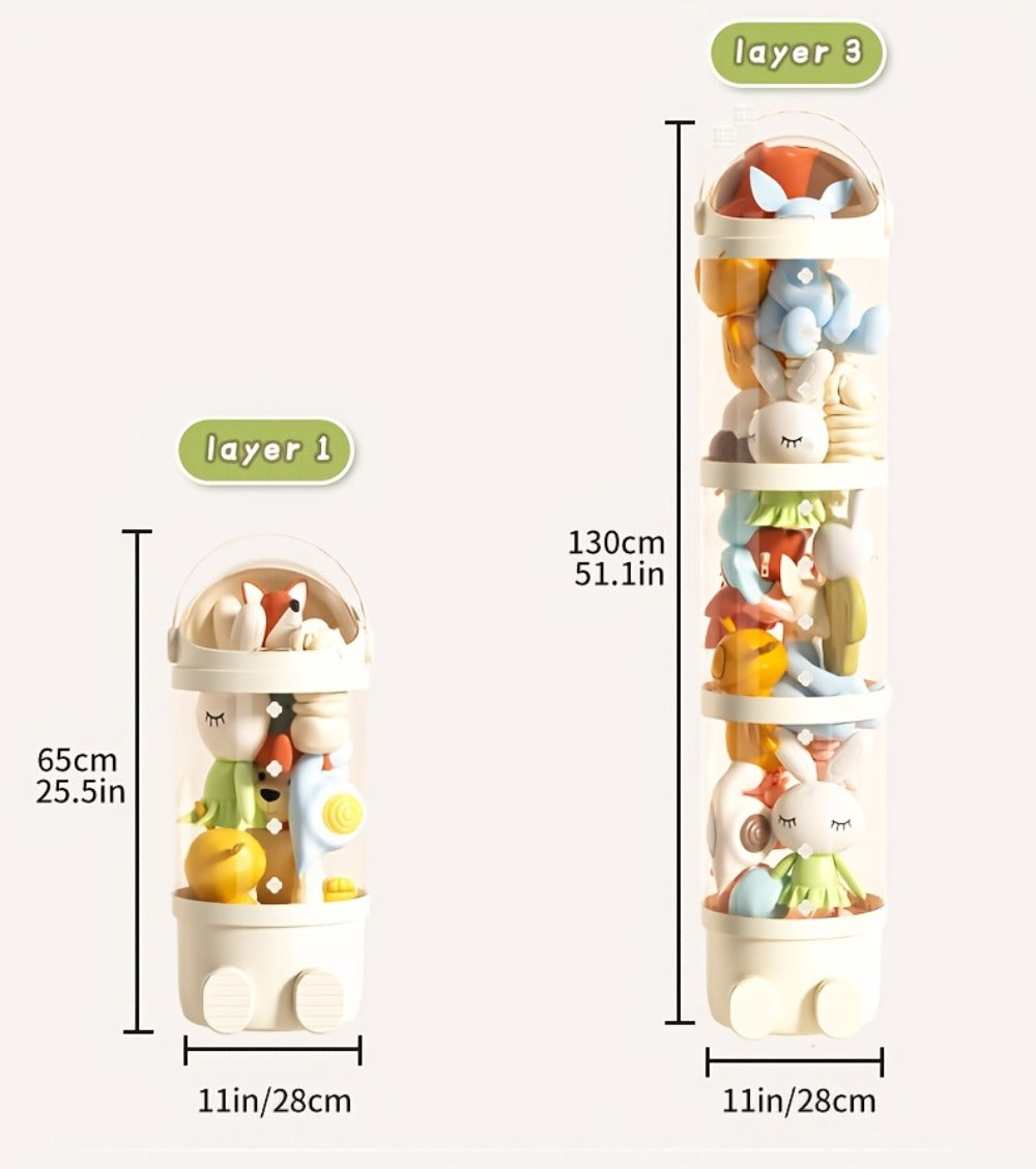 Transparent Toy Storage Bin 4-Layer Cylindrical Organizer for Stuffed Animals Dolls Plush Figurines - Dustproof Clear Display Bucket Easy Assembly for Kids Bedroom Living Room Playroom