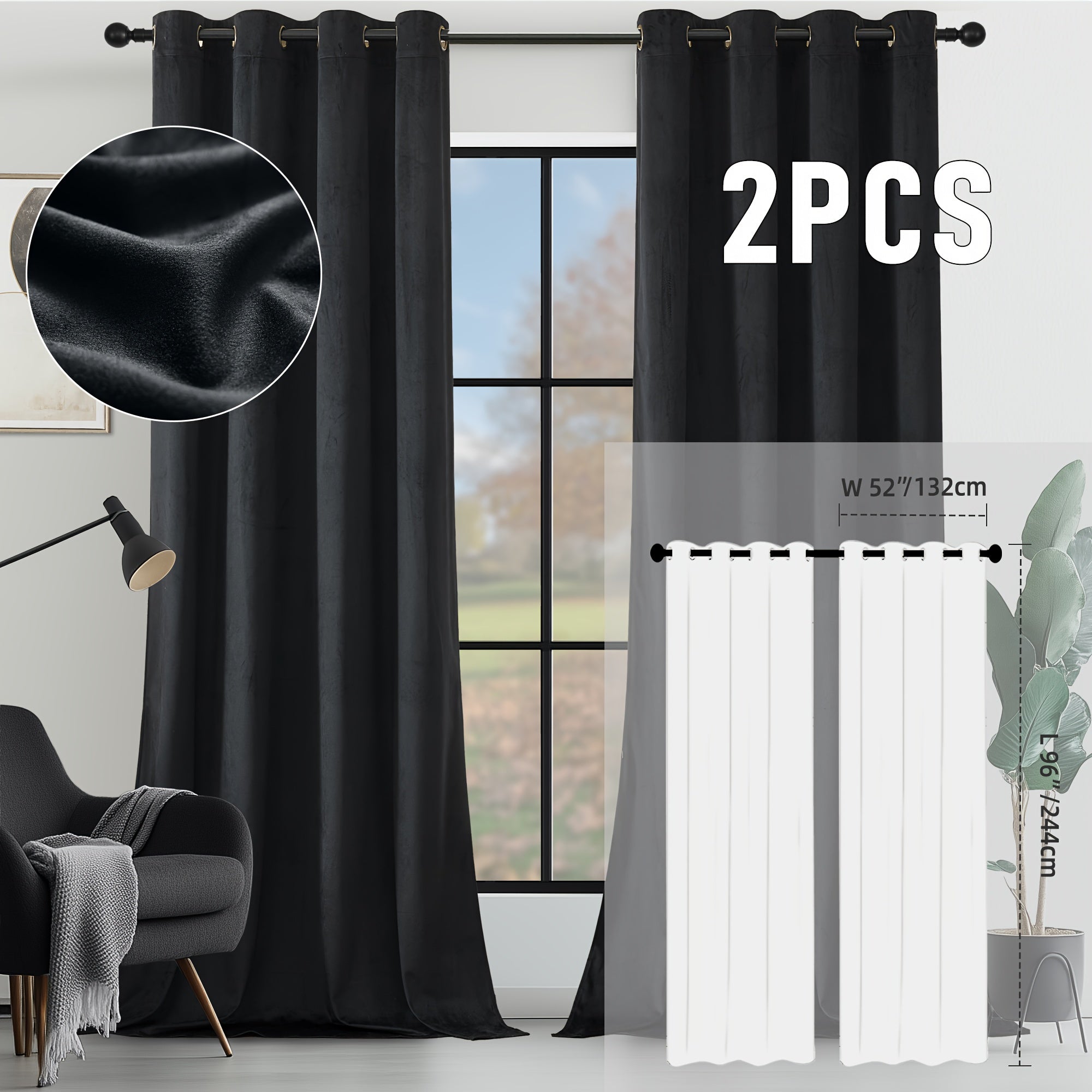 Velvet Room Darkening Curtains 2 Panels | Grommet Top Thermal Insulated Soundproof Blackout Curtains for Living Room Bedroom, Soft Solid Color Vintage Window Drapes