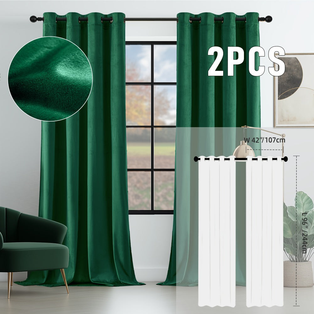 Velvet Room Darkening Curtains 2 Panels | Grommet Top Thermal Insulated Soundproof Blackout Curtains for Living Room Bedroom, Soft Solid Color Vintage Window Drapes
