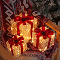 Christmas Light-Up Gift Boxes Set of 3 ¨C USB & Battery LED Warm White Lighted Decorations with Timer, 8 Lighting Modes, Red Bow, Indoor Outdoor Holiday Home Decor