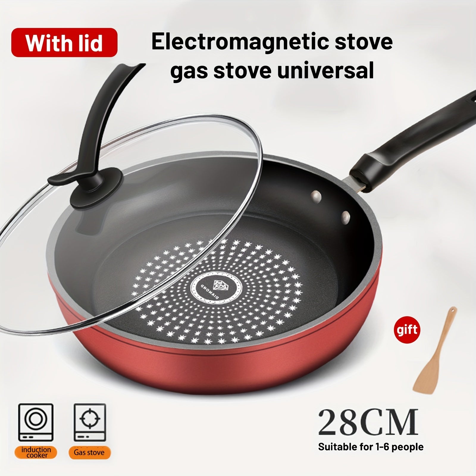 Nonstick Frying Pan with Lid 9.45 10.24 11.02 Inch Cast Iron Style Flat Bottom Skillet Stainless Steel Handle Smoke-Free Lightweight Cookware for All Stovetops Fried Eggs Steak Pancakes