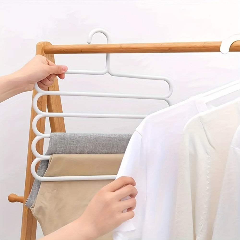 5-Layer Pants Rack Multi-Tier Anti-Slip Space Saving Hanger | 5 Pack Vertical Closet Organizer for Pants Scarves Clothing | Durable Plastic Wardrobe Hanger for Home Bedroom Boutique