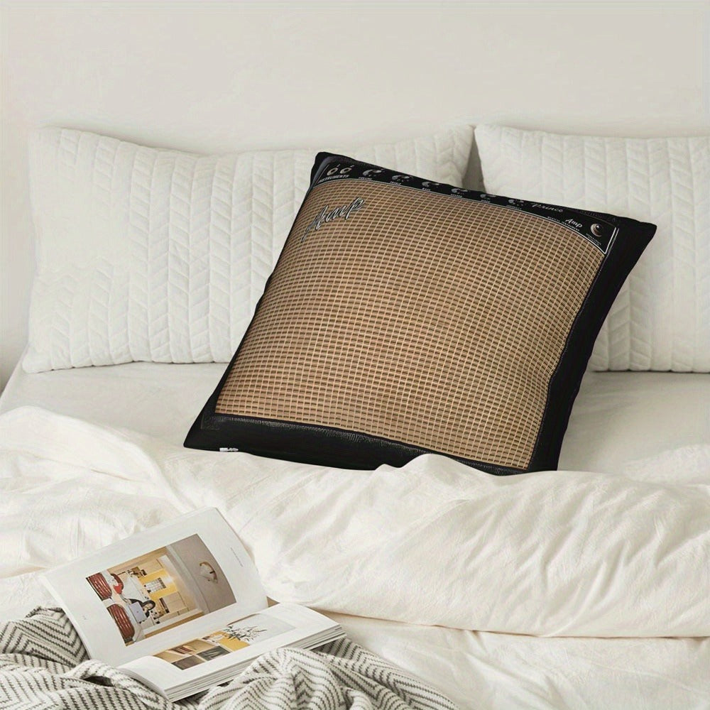 Throw Pillow Cover Guitar Amplifier Music Themed Decorative Cushion Case 18x18 Inch Zipper Polyester Machine Washable Gift for Guitarist Musician Living Room Bedroom Sofa Decor