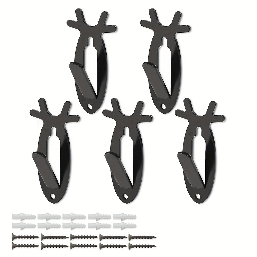 Deer Head Wall Hooks Set of 5 | Rustic Antler Wall Mount Coat Hook | Heavy Duty Steel | Entryway Bedroom Bathroom Balcony Home Decor