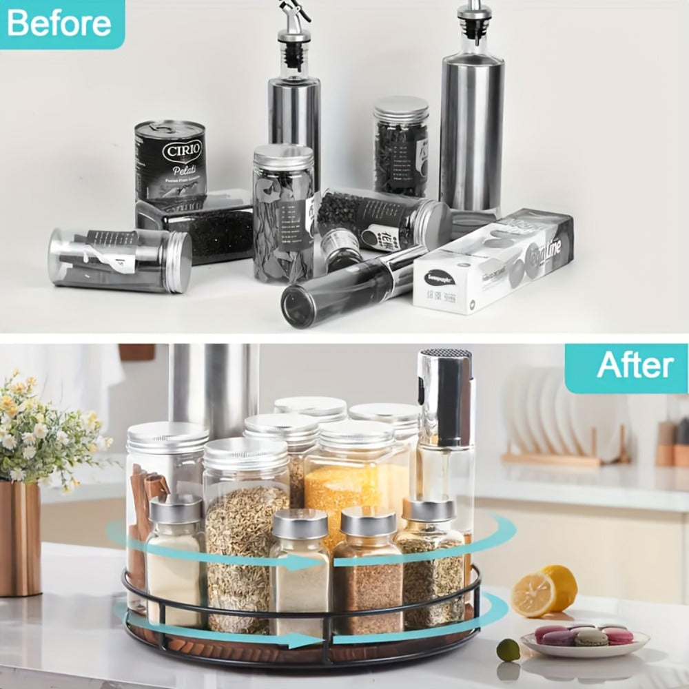12¡± Wooden Rotating Storage Rack Turntable Organizer Kitchen Pantry Countertop Cabinet