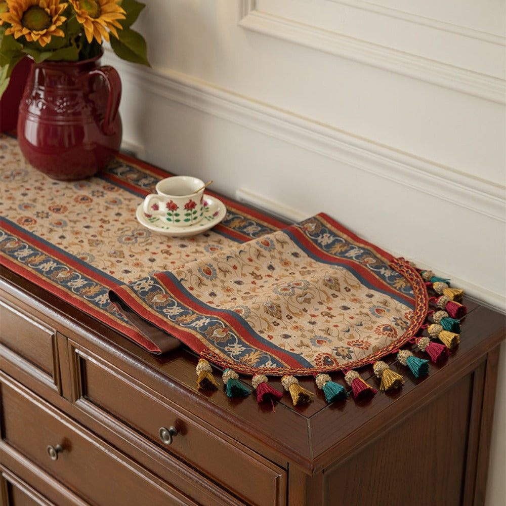Boho Table Runner with Tassels | American Retro Style for Dining Table, Tea Table & TV Cabinet