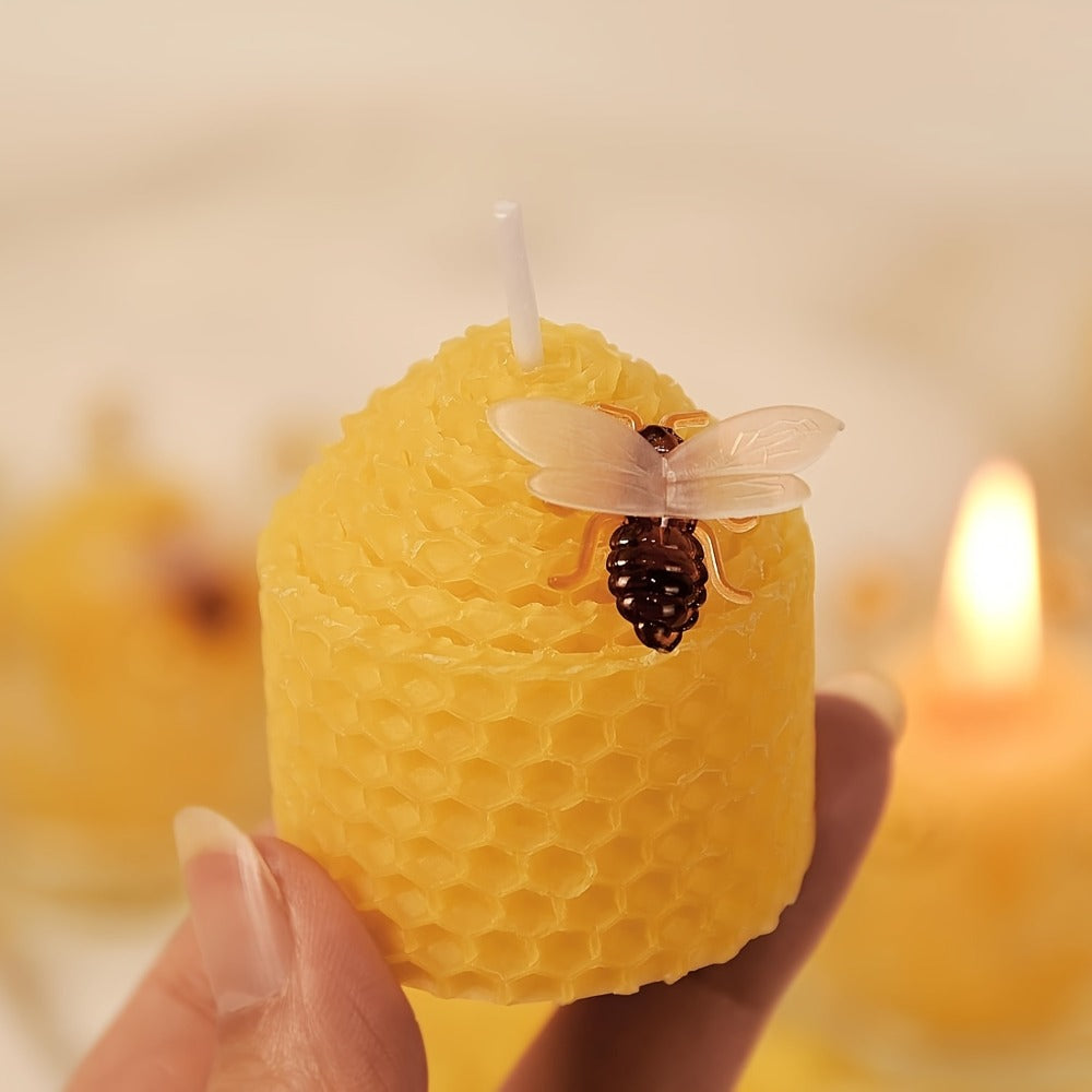 Beeswax Candles Set - Natural Pure Beeswax Votive Candles with Bee Decorations, Handcrafted from Beekeepers, Set of 6 or 12, Honey Scented Candle Gift for Home Decor, Weddings, Holidays & Gifting