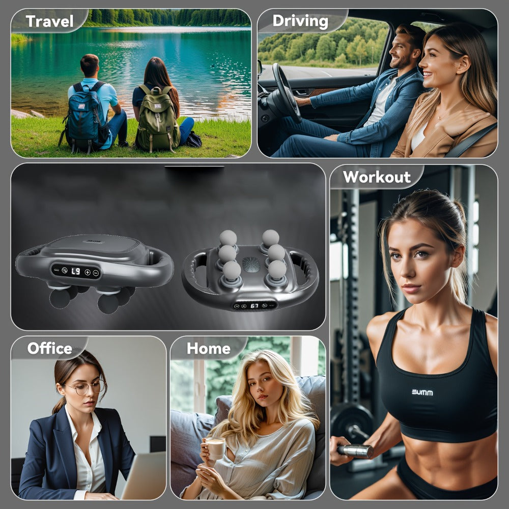 Tapping Massage Gun with 6 Interchangeable Heads ¨C USB Rechargeable Handheld Deep Tissue Vibration Massager for Back, Neck, Shoulders, Legs & Full Body Muscle Relaxation, Professional Home Massager