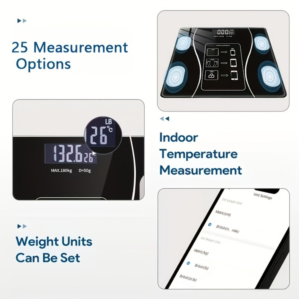 Digital Bathroom Scale Body Weight Scale LED Backlit Display Tempered Glass 400lb Capacity Compact