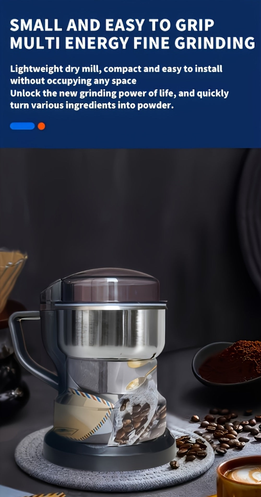 Electric Coffee Grinder 400ml 14oz 4-Blade Stainless Steel 10 Second Quick Grinding for Coffee Beans Spices Nuts Grains Dry Wet Dual Purpose Food Processor 25000 RPM