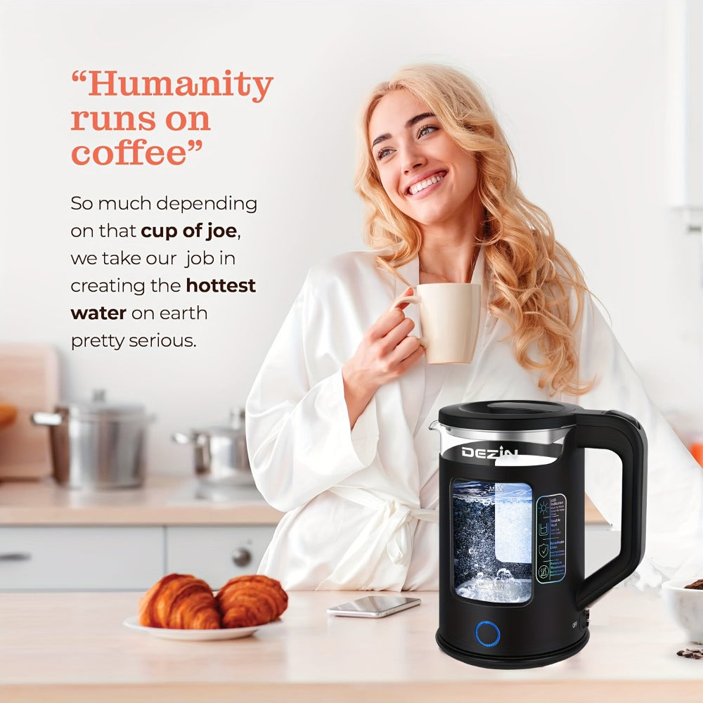Glass Electric Kettle with Blue LED Light ¨C 1.5L Borosilicate Glass Water Boiler, Auto Shut-Off & Boil-Dry Protection, Fast Heating Hot Water Kettle for Tea & Coffee ¨C Azure, Black