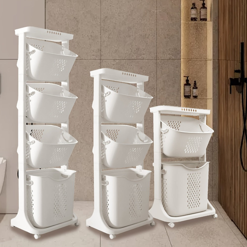 Rolling Laundry Hamper Cart with Wheels Multi-Tier | Large Capacity Laundry Basket with Removable Baskets | Wheeled Laundry Organizer for Laundry Room Bathroom Bedroom