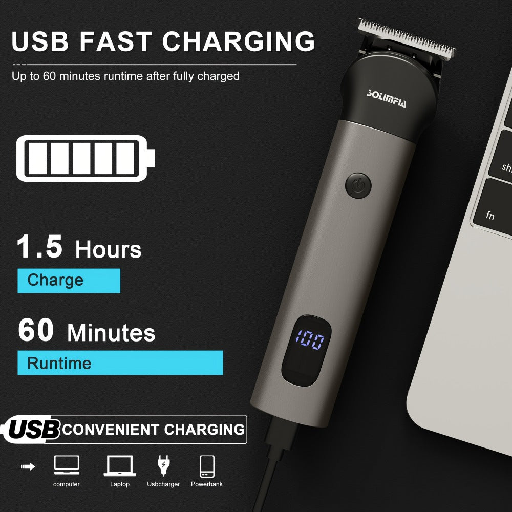 7-in-1 Hair Clipper Grooming Kit for Men Professional Cordless Barber Trimmer Set Beard Nose Body Hair USB Rechargeable 9 Guide Combs Self-Sharpening Blade Home Barber Kit Black