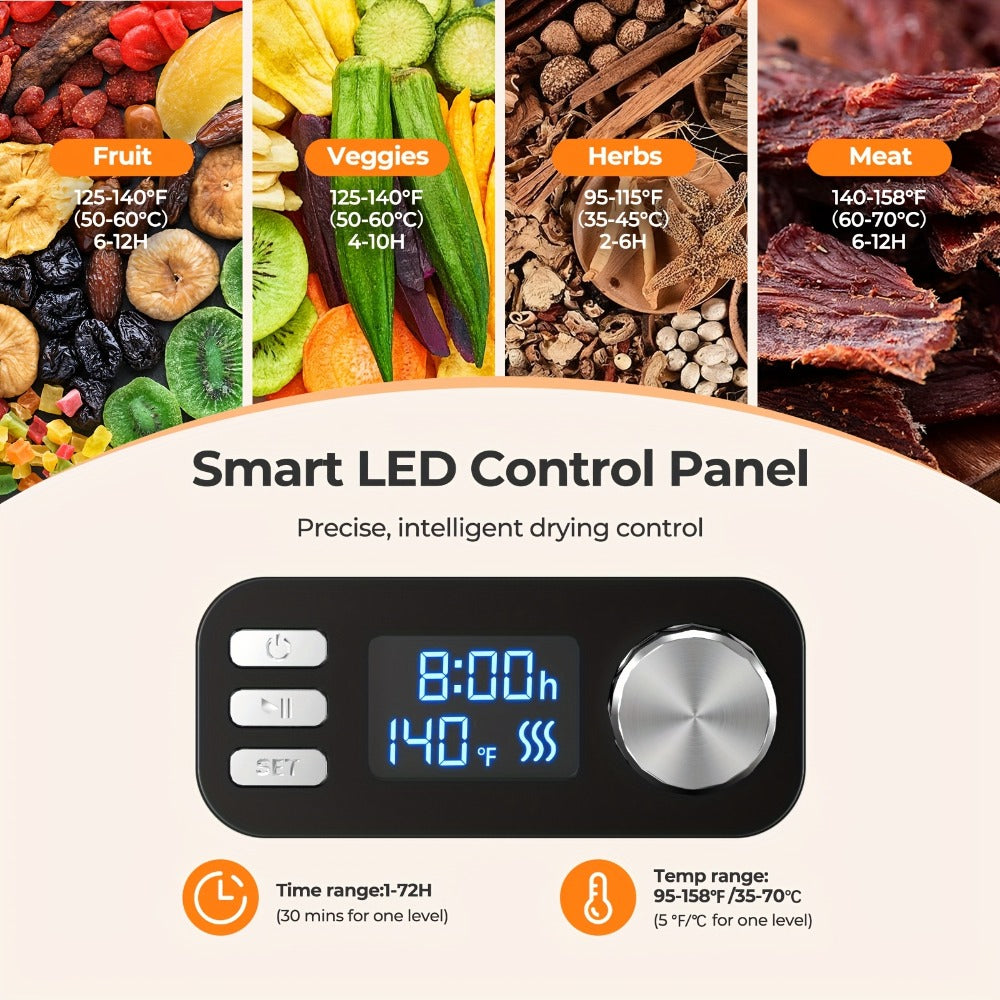 Food Dehydrator Machine 5-Tray with Adjustable Temperature Control and 72-Hour Timer - Electric Food Dryer for Jerky Fruit Herbs Dog Treats Snacks, 240W LED Display Dehydrator with Recipe Book Included