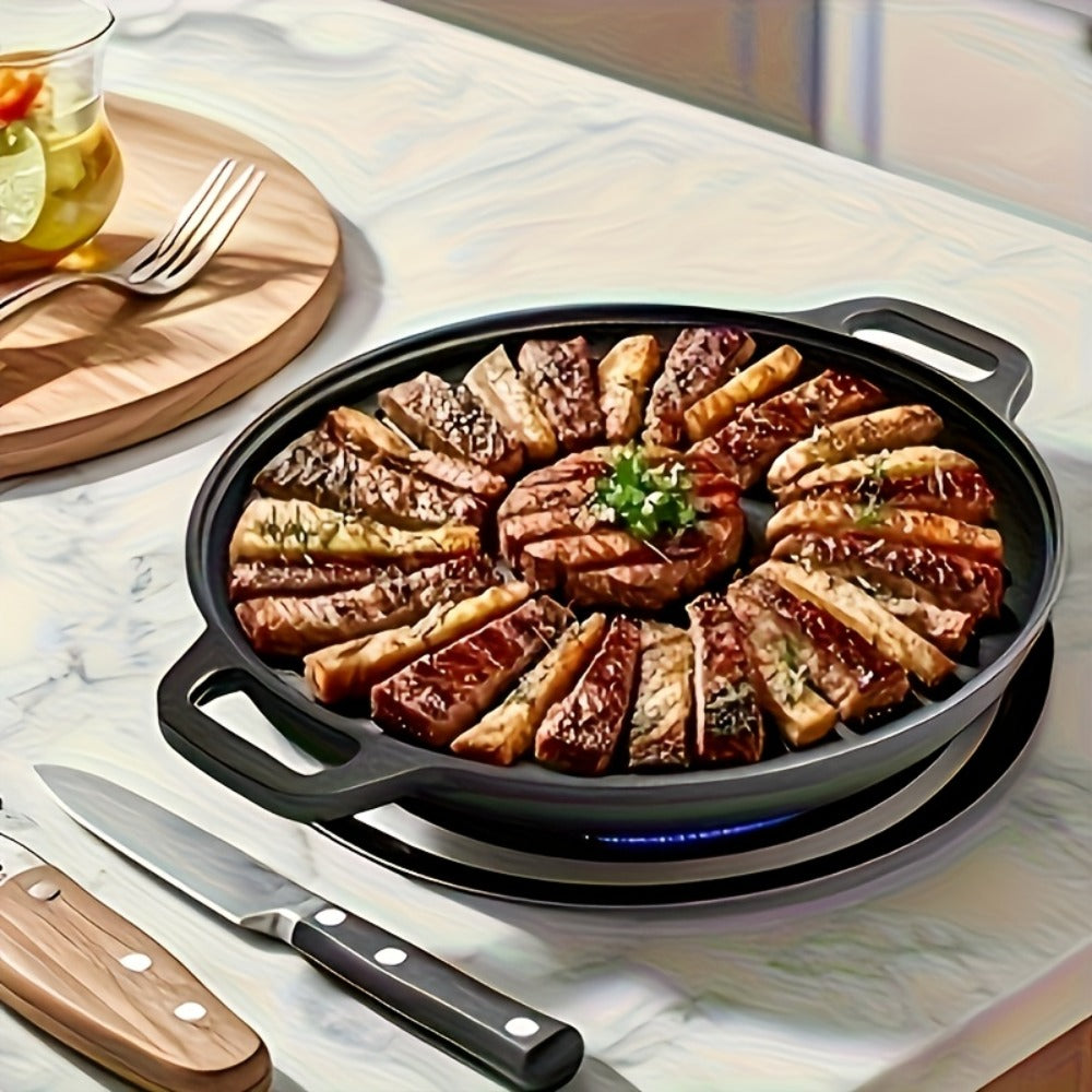 Cast Iron Skillet Non-Stick Pan for Pizza BBQ Pancakes - Heavy Duty Pre-Seasoned Cast Iron Pan Compatible with Gas Electric Induction Stovetops Oven Campfire - Home Kitchen Outdoor Cooking